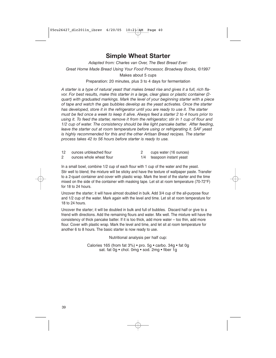 Simple wheat starter | Cuisinart DLC-2011N User Manual | Page 40 / 68