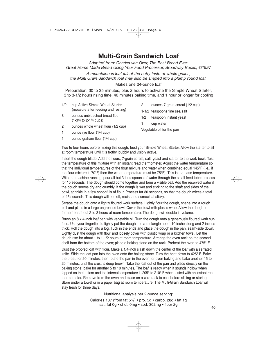 Multi-grain sandwich loaf | Cuisinart DLC-2011N User Manual | Page 41 / 68