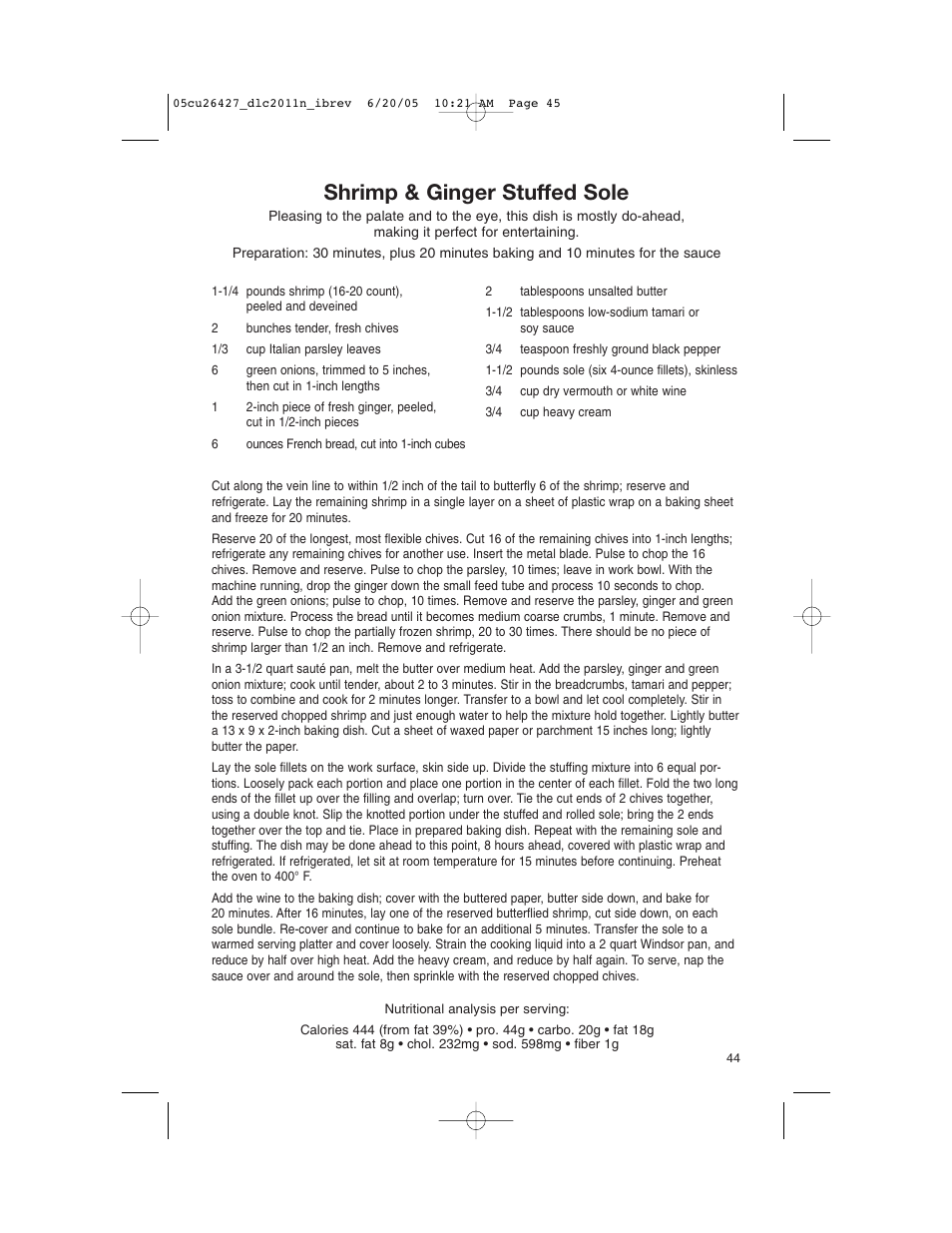 Shrimp & ginger stuffed sole | Cuisinart DLC-2011N User Manual | Page 45 / 68