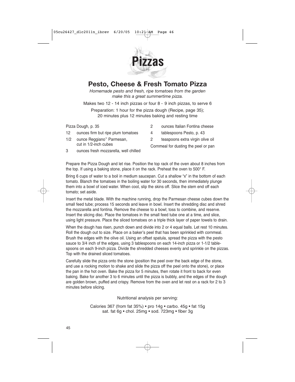 Pizzas, Pesto, cheese & fresh tomato pizza | Cuisinart DLC-2011N User Manual | Page 46 / 68