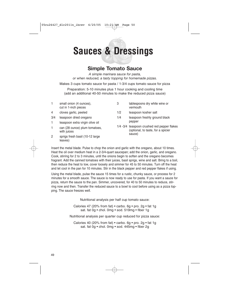 Sauces & dressings, Simple tomato sauce | Cuisinart DLC-2011N User Manual | Page 50 / 68