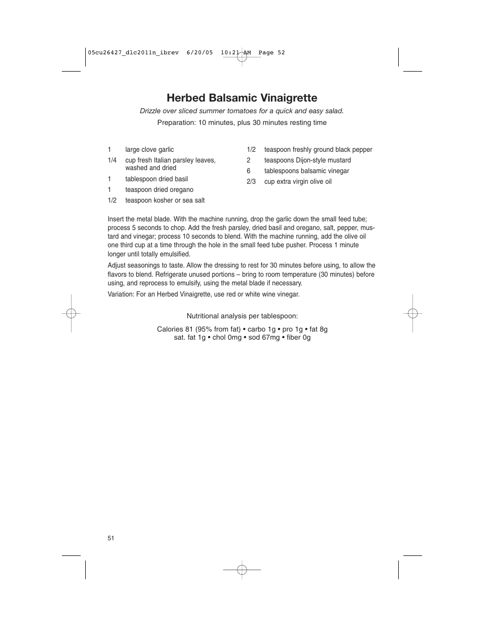 Herbed balsamic vinaigrette | Cuisinart DLC-2011N User Manual | Page 52 / 68