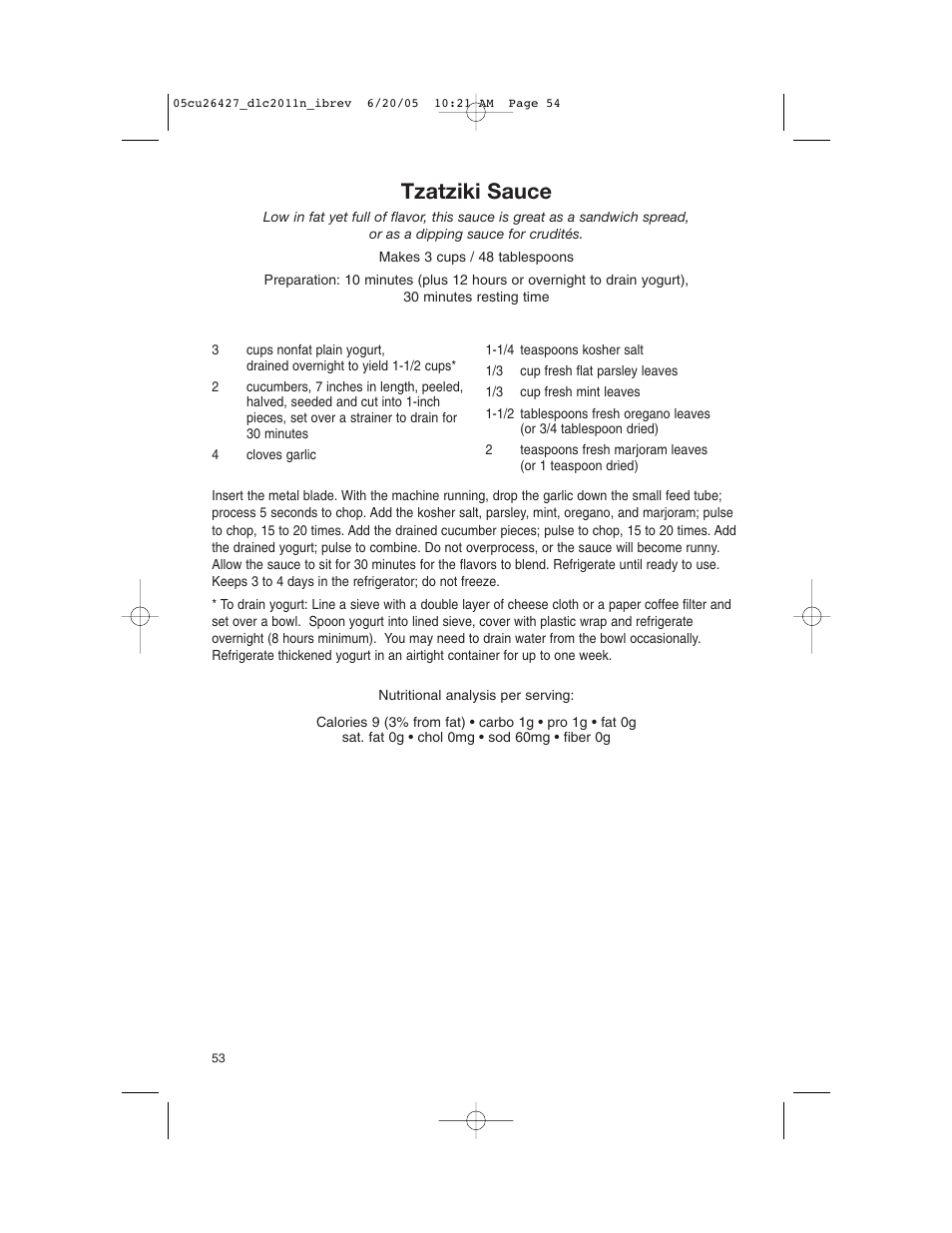 Tzatziki sauce | Cuisinart DLC-2011N User Manual | Page 54 / 68