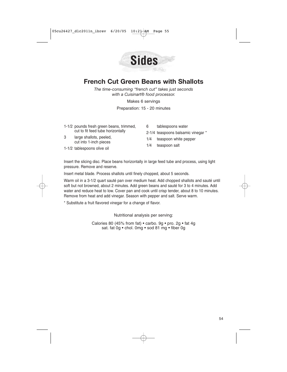 Sides, French cut green beans with shallots | Cuisinart DLC-2011N User Manual | Page 55 / 68