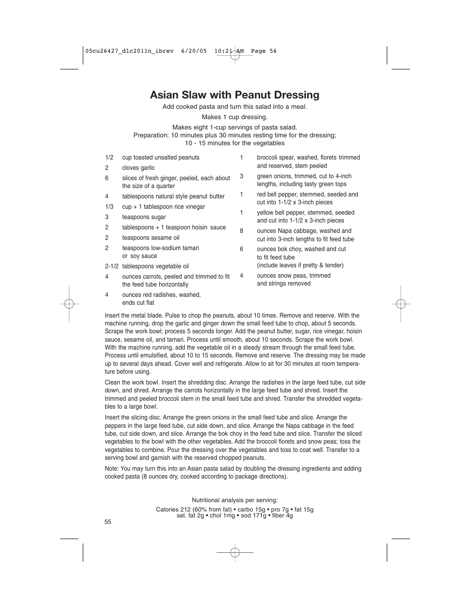 Asian slaw with peanut dressing | Cuisinart DLC-2011N User Manual | Page 56 / 68