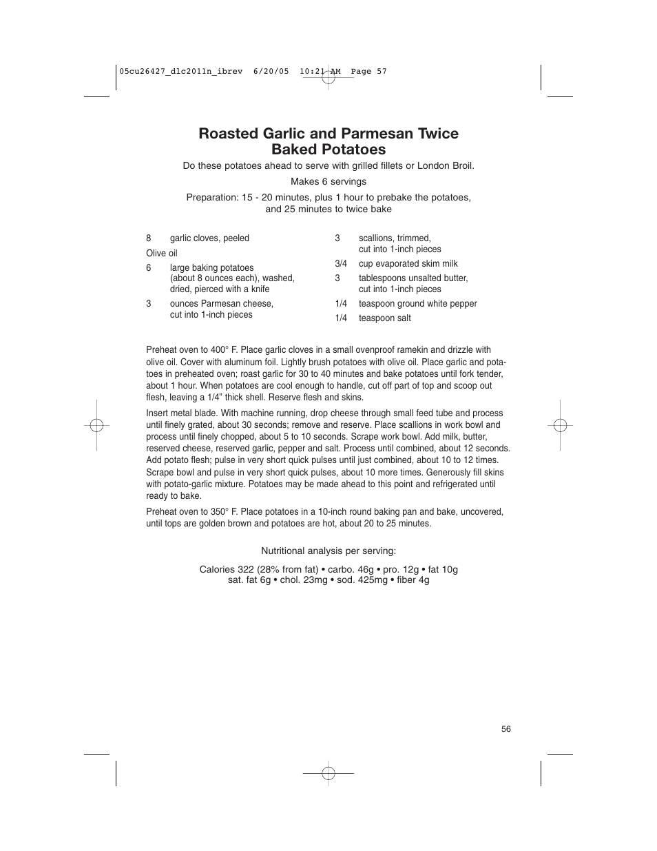 Roasted garlic and parmesan twice baked potatoes | Cuisinart DLC-2011N User Manual | Page 57 / 68