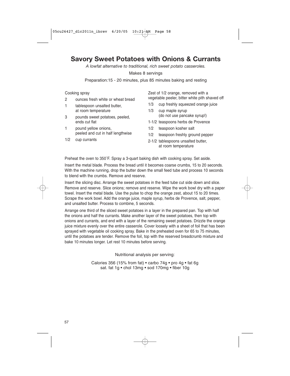 Savory sweet potatoes with onions & currants | Cuisinart DLC-2011N User Manual | Page 58 / 68