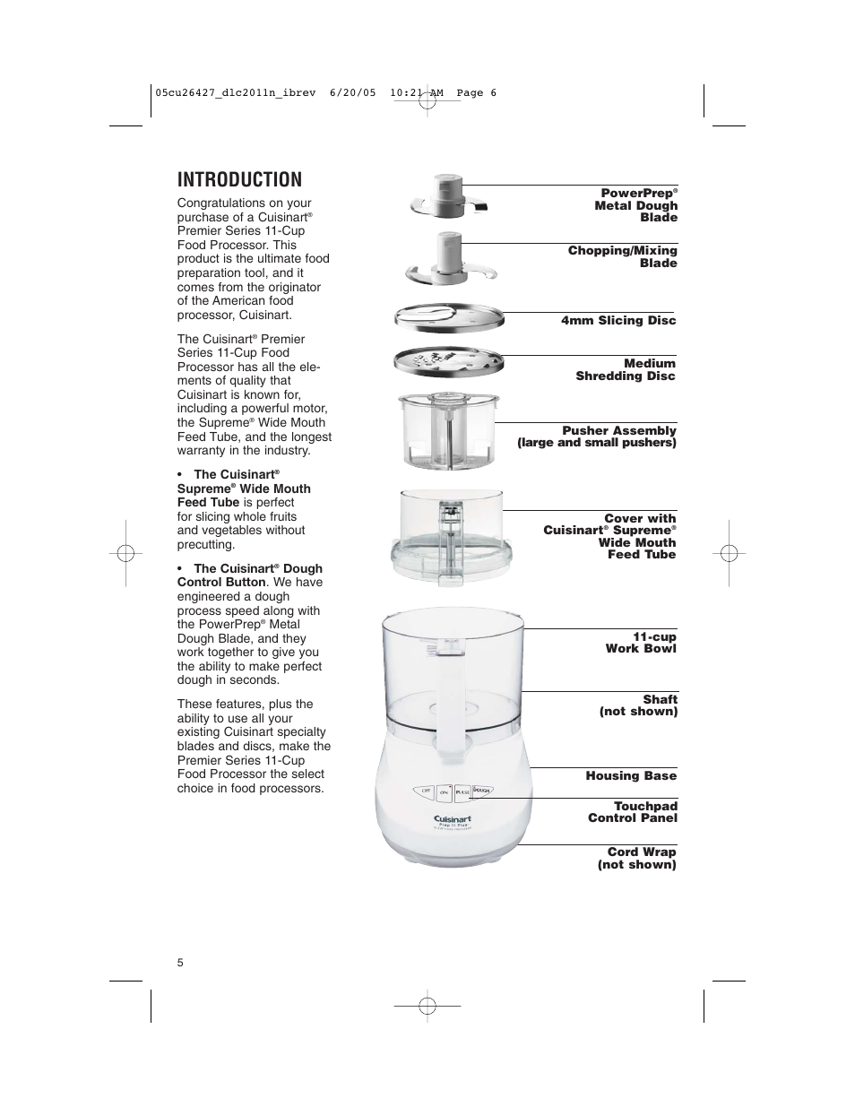 Introduction | Cuisinart DLC-2011N User Manual | Page 6 / 68