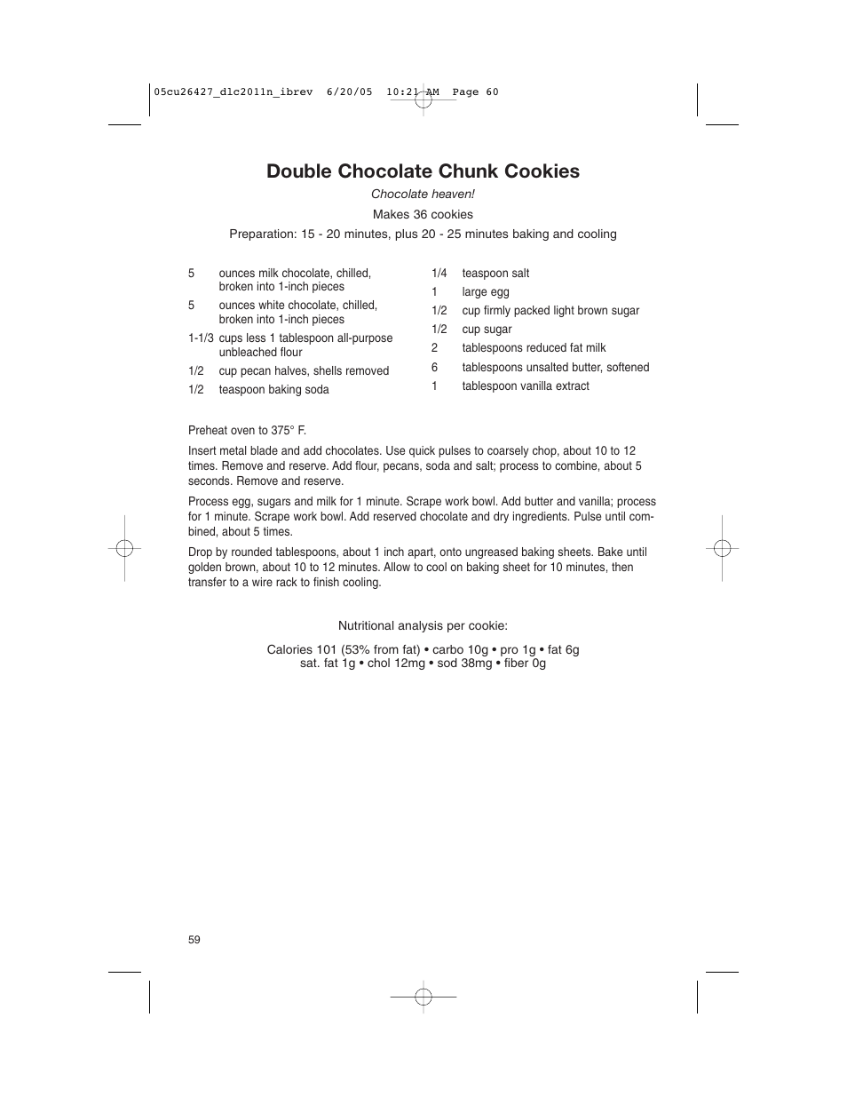 Double chocolate chunk cookies | Cuisinart DLC-2011N User Manual | Page 60 / 68