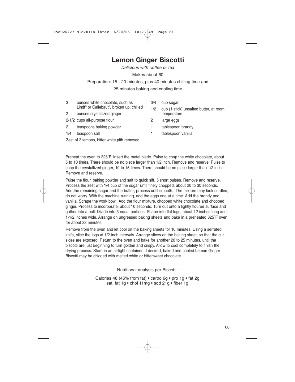 Lemon ginger biscotti | Cuisinart DLC-2011N User Manual | Page 61 / 68
