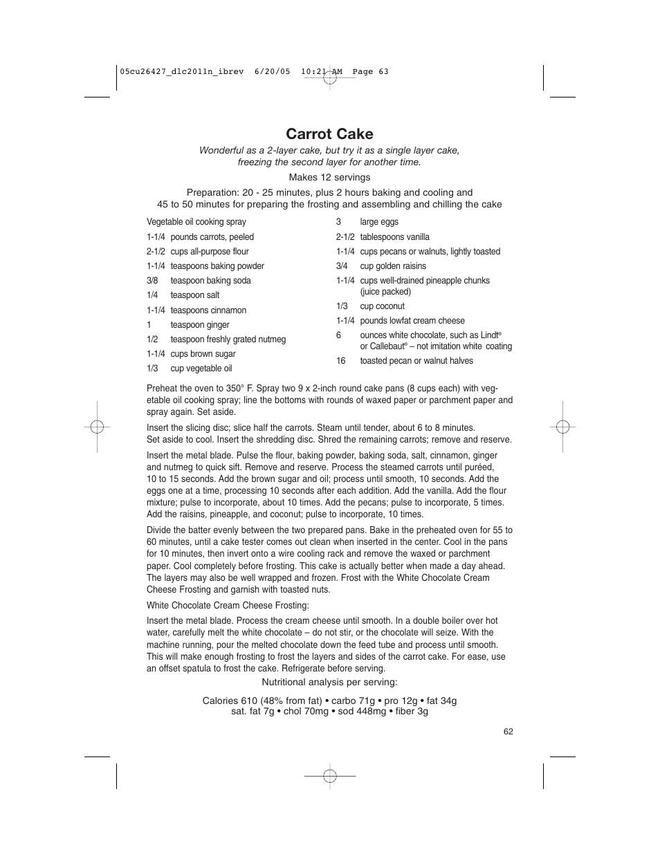 Carrot cake | Cuisinart DLC-2011N User Manual | Page 63 / 68