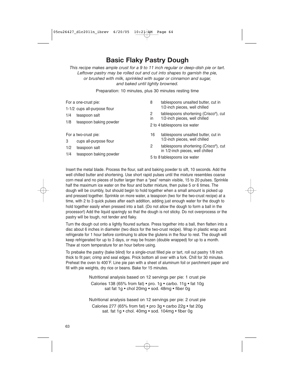 Basic flaky pastry dough | Cuisinart DLC-2011N User Manual | Page 64 / 68