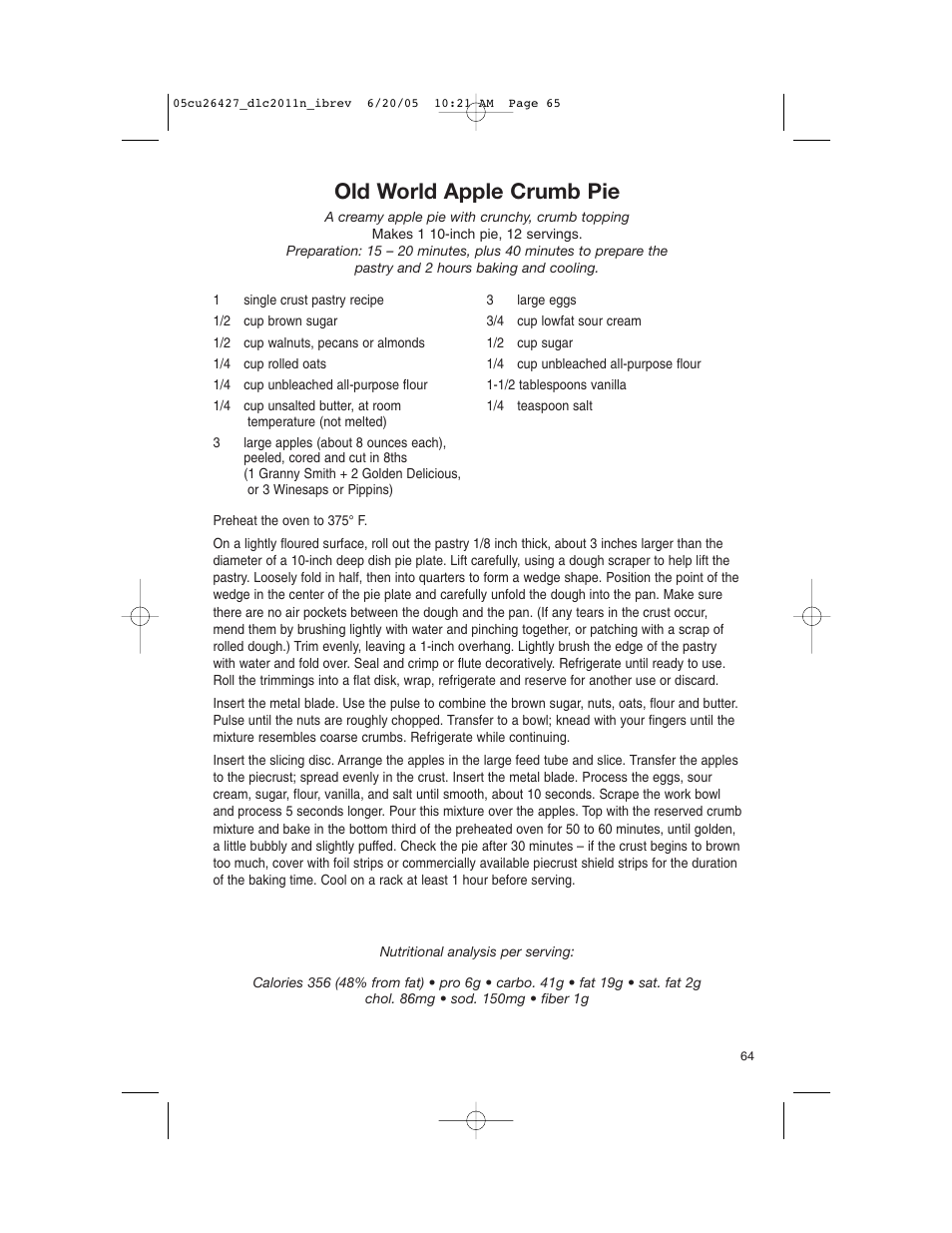 Old world apple crumb pie | Cuisinart DLC-2011N User Manual | Page 65 / 68