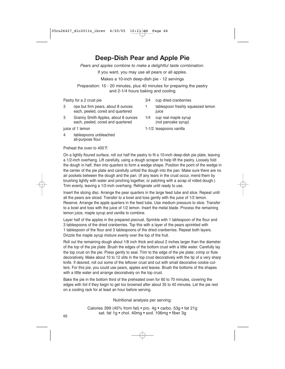 Deep-dish pear and apple pie | Cuisinart DLC-2011N User Manual | Page 66 / 68