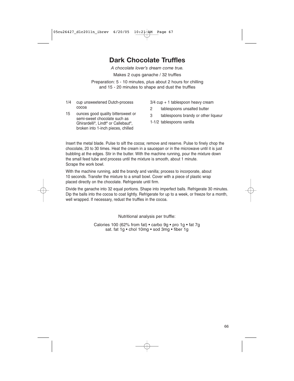 Dark chocolate truffles | Cuisinart DLC-2011N User Manual | Page 67 / 68
