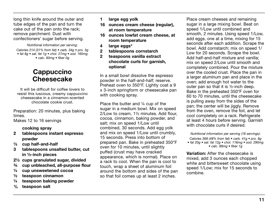 Cappuccino cheesecake | Cuisinart SmartPower 0CU6515 User Manual | Page 11 / 19