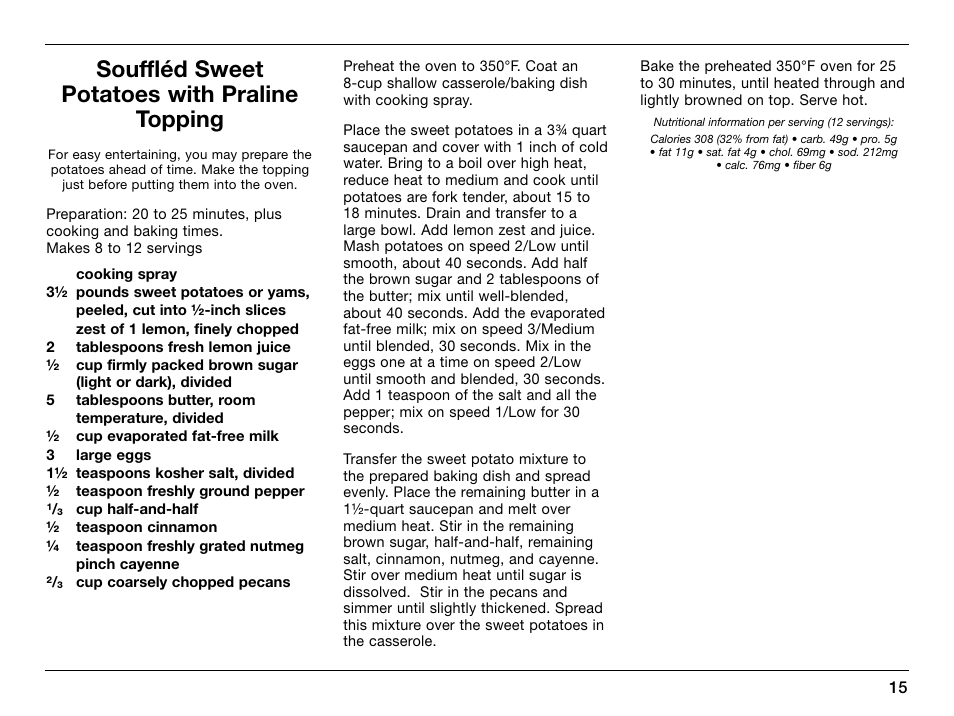 Souffléd sweet potatoes with praline topping | Cuisinart SmartPower 0CU6515 User Manual | Page 15 / 19