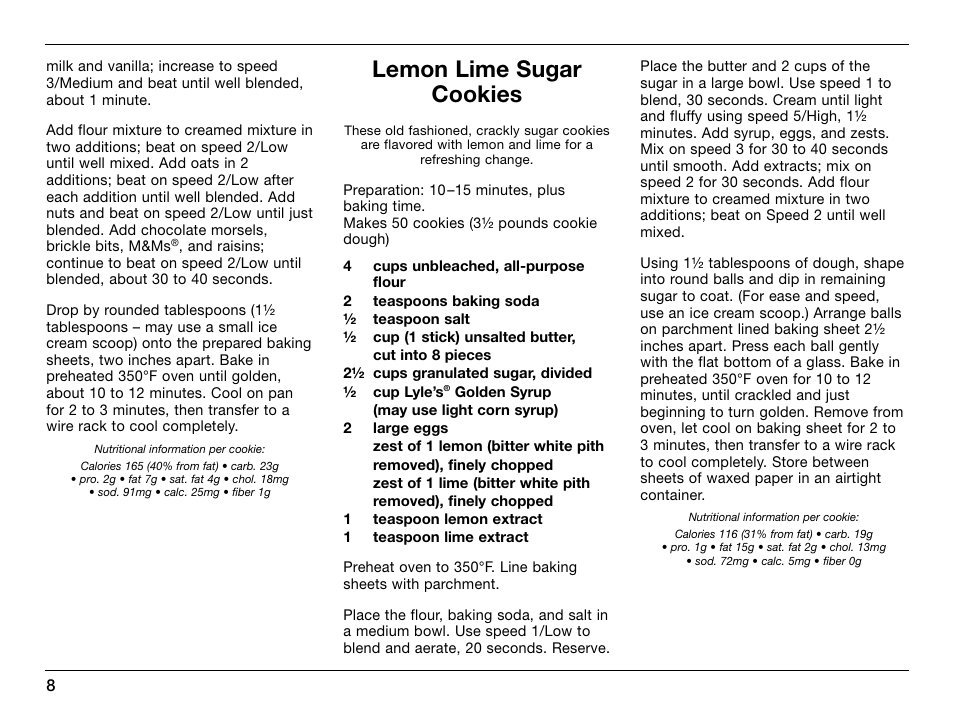 Lemon lime sugar cookies | Cuisinart SmartPower 0CU6515 User Manual | Page 8 / 19