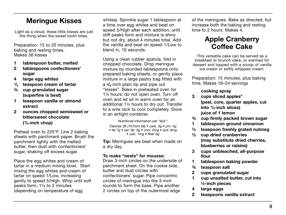 Meringue kisses, Apple cranberry coffee cake | Cuisinart SmartPower 0CU6515 User Manual | Page 9 / 19