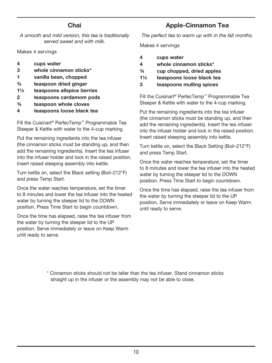 Chai, Apple-cinnamon tea | Cuisinart PerfecTemp Programmable Tea Steeper & Kettle TEA-100 User Manual | Page 11 / 17