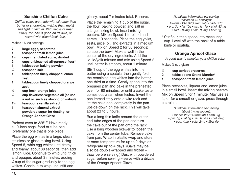 Sunshine chiffon cake, Orange apricot glaze | Cuisinart HM-50 User Manual | Page 10 / 17