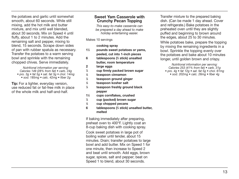 Sweet yam casserole with crunchy pecan topping | Cuisinart HM-50 User Manual | Page 13 / 17