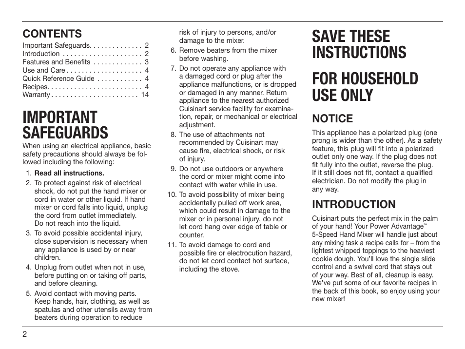 Cuisinart HM-50 User Manual | Page 2 / 17