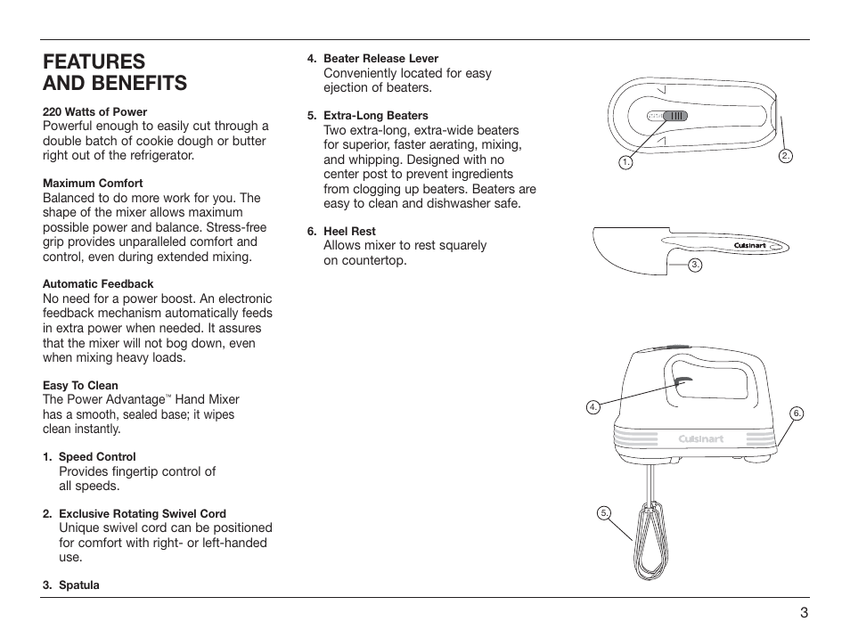 Features and benefits | Cuisinart HM-50 User Manual | Page 3 / 17