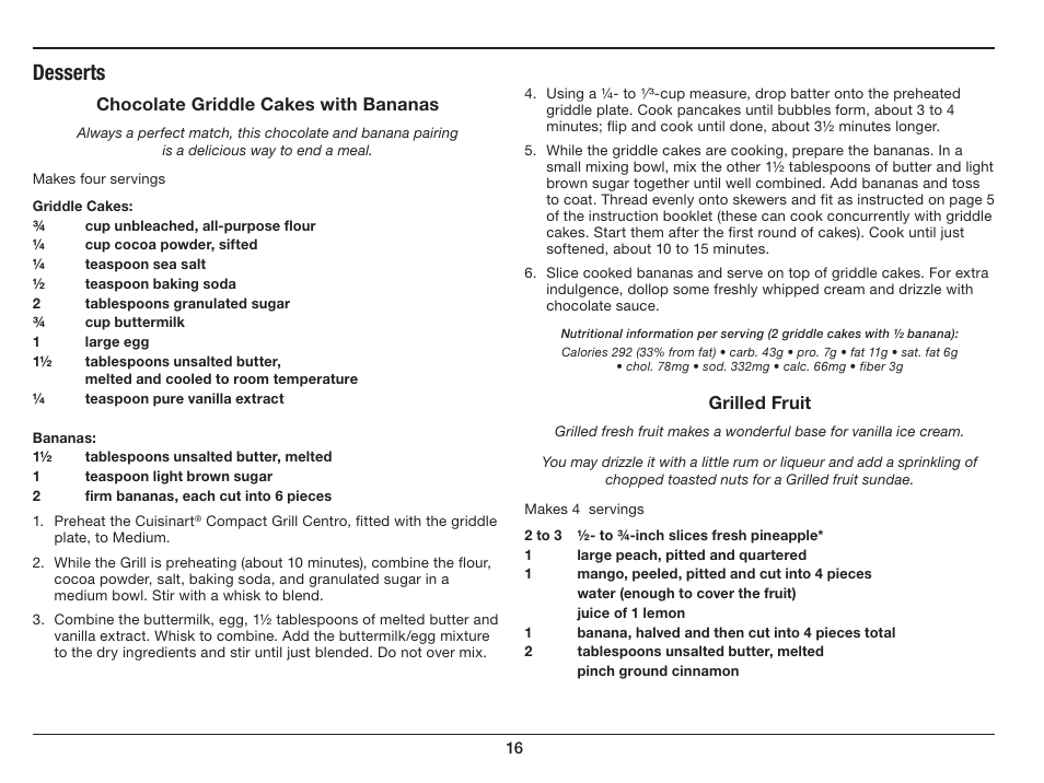 Desserts | Cuisinart Compact Grill Centro GC-15 User Manual | Page 16 / 17