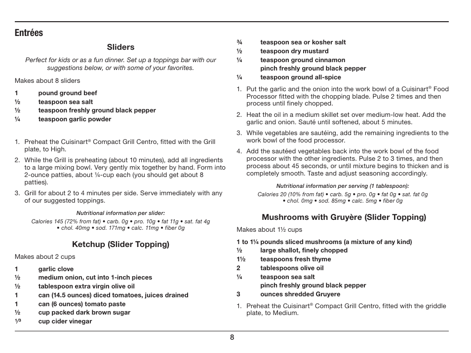 Entrées | Cuisinart Compact Grill Centro GC-15 User Manual | Page 8 / 17
