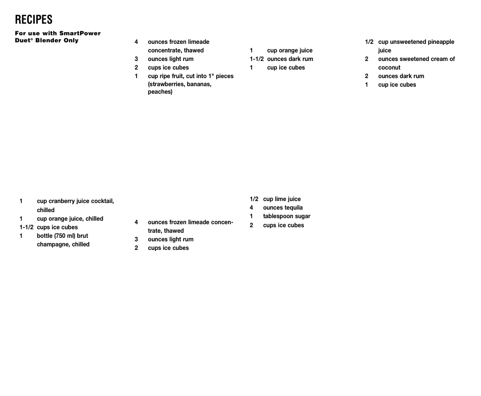 Frozen beverages, Recipes | Cuisinart BFP-703 Series User Manual | Page 13 / 25