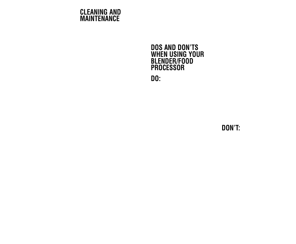 Cleaning and maintenance, Don’t | Cuisinart BFP-703 Series User Manual | Page 7 / 25