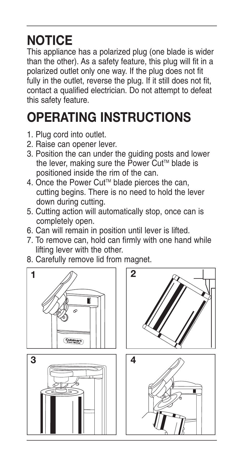Notice, Operating instructions | Cuisinart IB-3853BFT User Manual | Page 5 / 7
