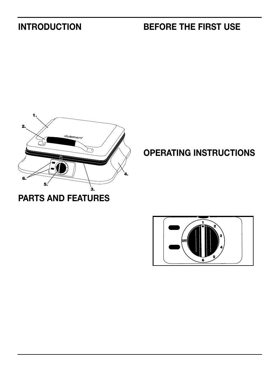 Introduction, Parts and features, Before the first use | Operating instructions | Cuisinart WAF-4B User Manual | Page 3 / 13