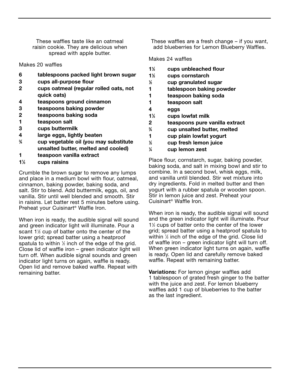 Oatmeal raisin waffles, Lemon waffles | Cuisinart WAF-4B User Manual | Page 8 / 13