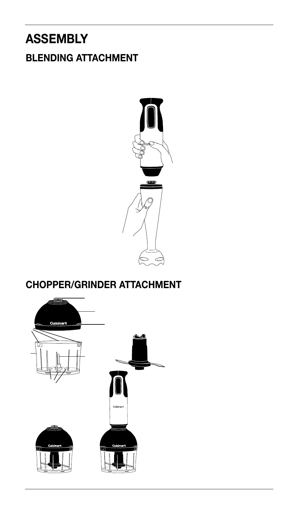 Assembly, Blending attachment, Chopper/grinder attachment | Cuisinart CSB-77 User Manual | Page 8 / 33