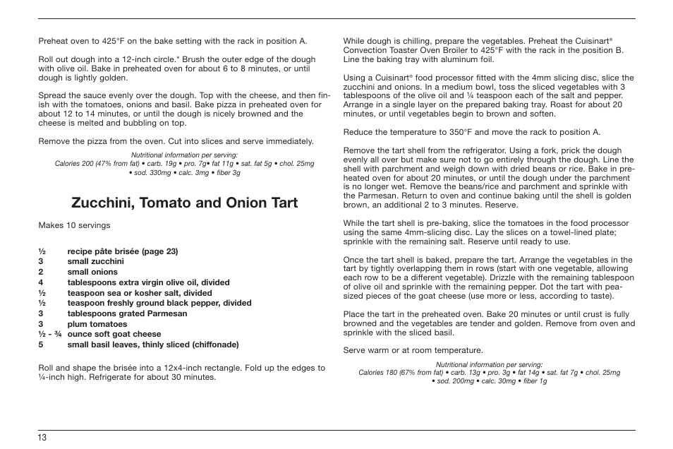 Zucchini, tomato and onion tart | Cuisinart TOB-60 Series User Manual | Page 14 / 27