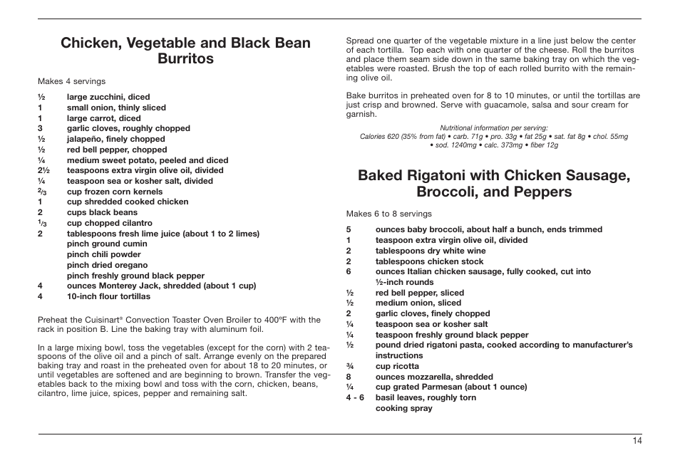 Chicken, vegetable and black bean burritos | Cuisinart TOB-60 Series User Manual | Page 15 / 27