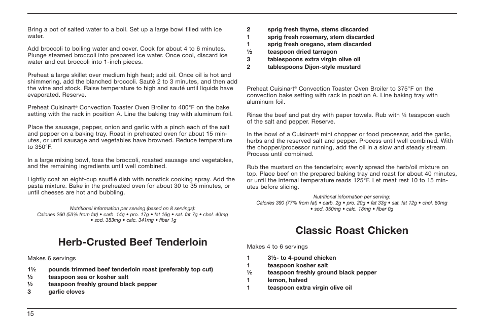 Herb-crusted beef tenderloin, Classic roast chicken | Cuisinart TOB-60 Series User Manual | Page 16 / 27