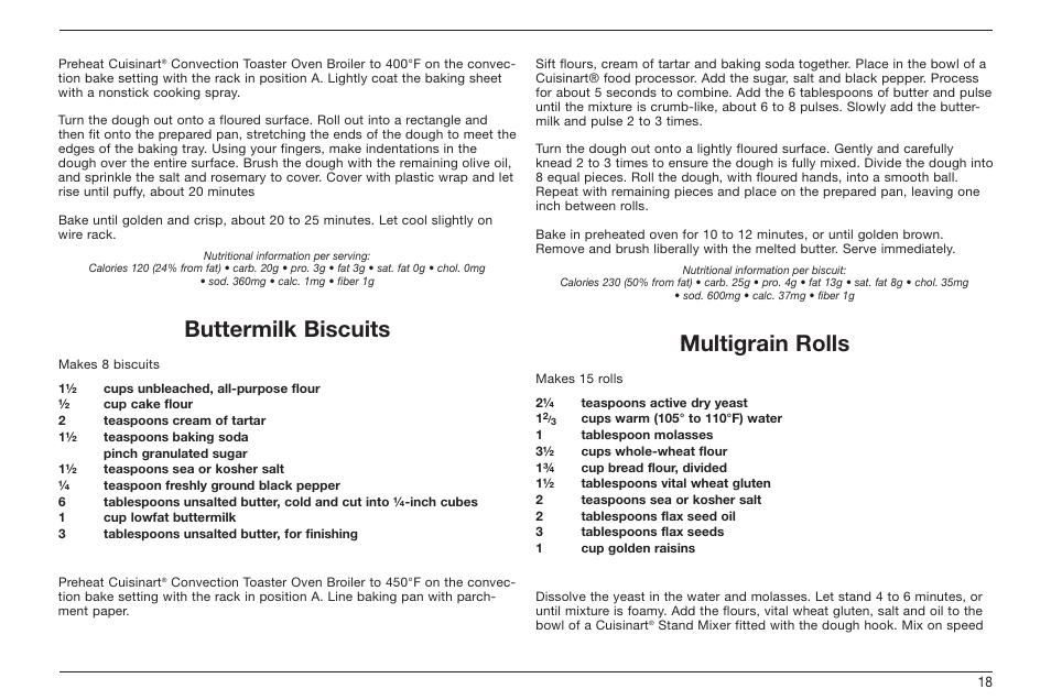 Buttermilk biscuits, Multigrain rolls | Cuisinart TOB-60 Series User Manual | Page 19 / 27