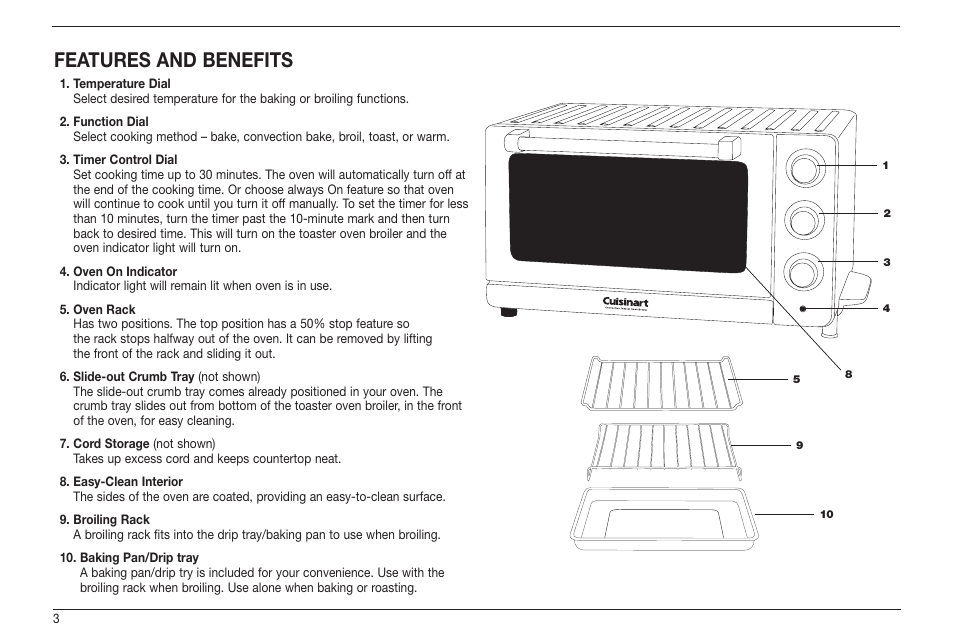 Features and benefits | Cuisinart TOB-60 Series User Manual | Page 4 / 27