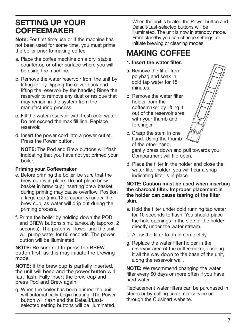 Setting up your coffeemaker, Making coffee | Cuisinart SS-1 User Manual | Page 7 / 13