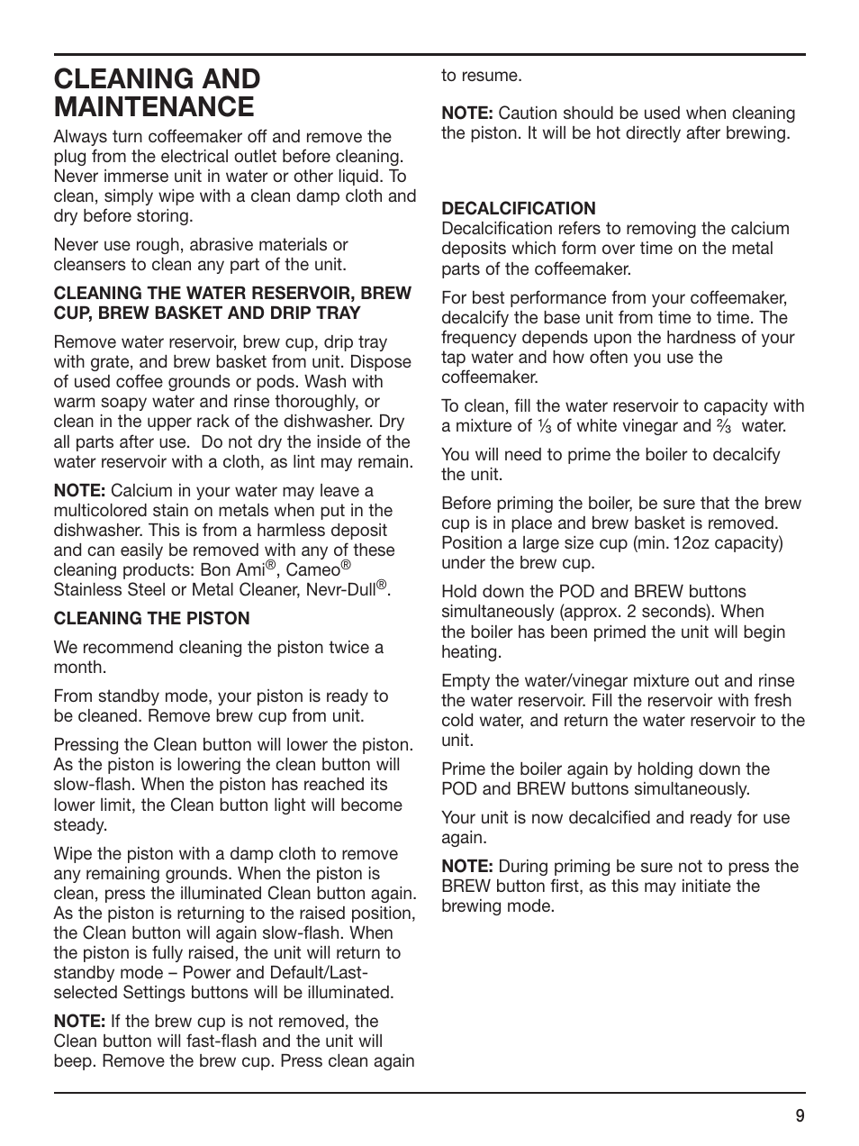 Cleaning and maintenance | Cuisinart SS-1 User Manual | Page 9 / 13