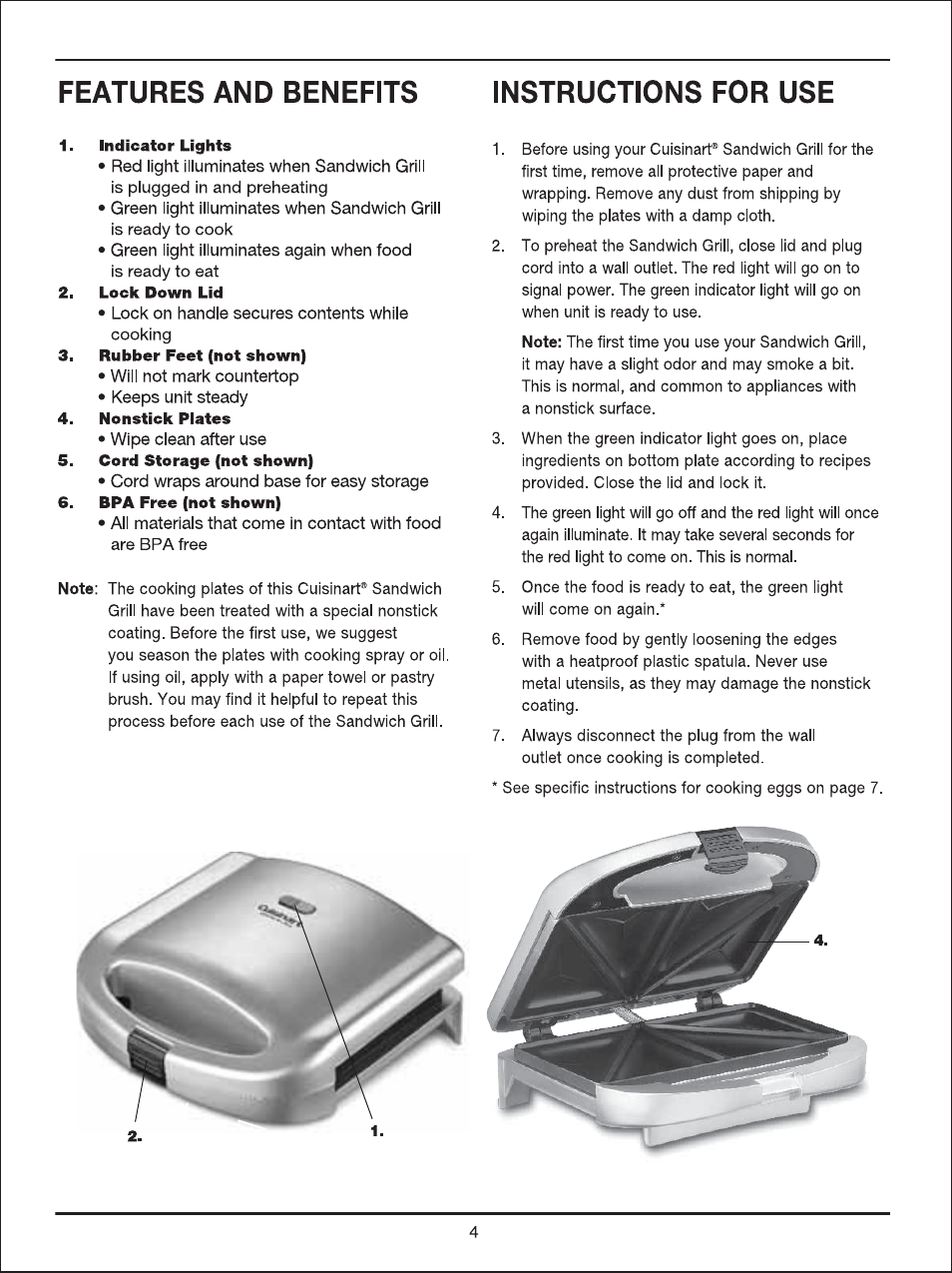 Features and benefits, Instructions for use, Features and benefits instructions for use | Cuisinart WM-SW2N User Manual | Page 4 / 13