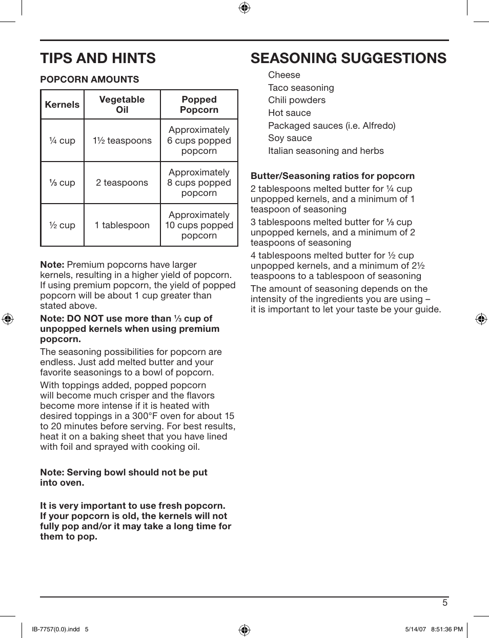 Tips and hints, Seasoning suggestions | Cuisinart CPM-900 User Manual | Page 5 / 13