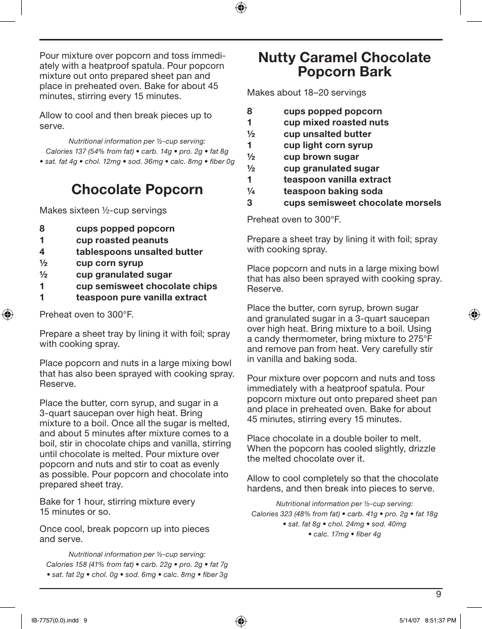 Chocolate popcorn, Nutty caramel chocolate popcorn bark | Cuisinart CPM-900 User Manual | Page 9 / 13