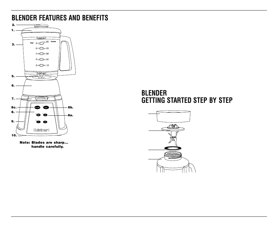 Blender features and benefits, Blender getting started step by step | Cuisinart SMARTPOWER PREMIER DUET CBT-500FP User Manual | Page 4 / 33