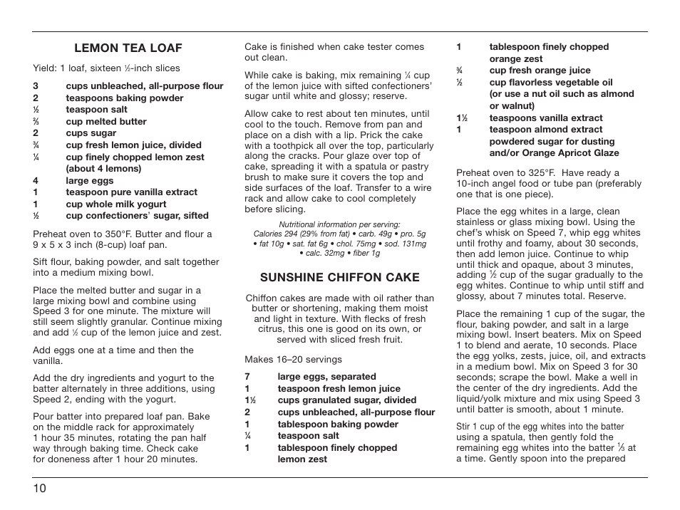 Lemon tea loaf, Sunshine chiffon cake | Cuisinart HM-70 User Manual | Page 10 / 25