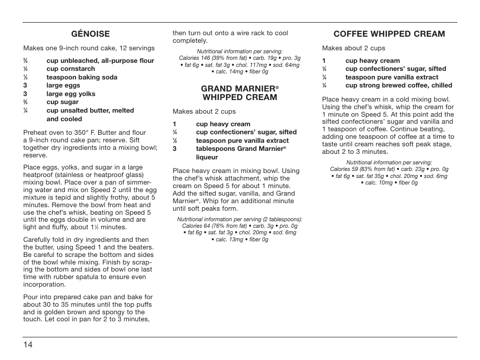 Génoise, Grand marnier, Whipped cream | Coffee whipped cream | Cuisinart HM-70 User Manual | Page 14 / 25