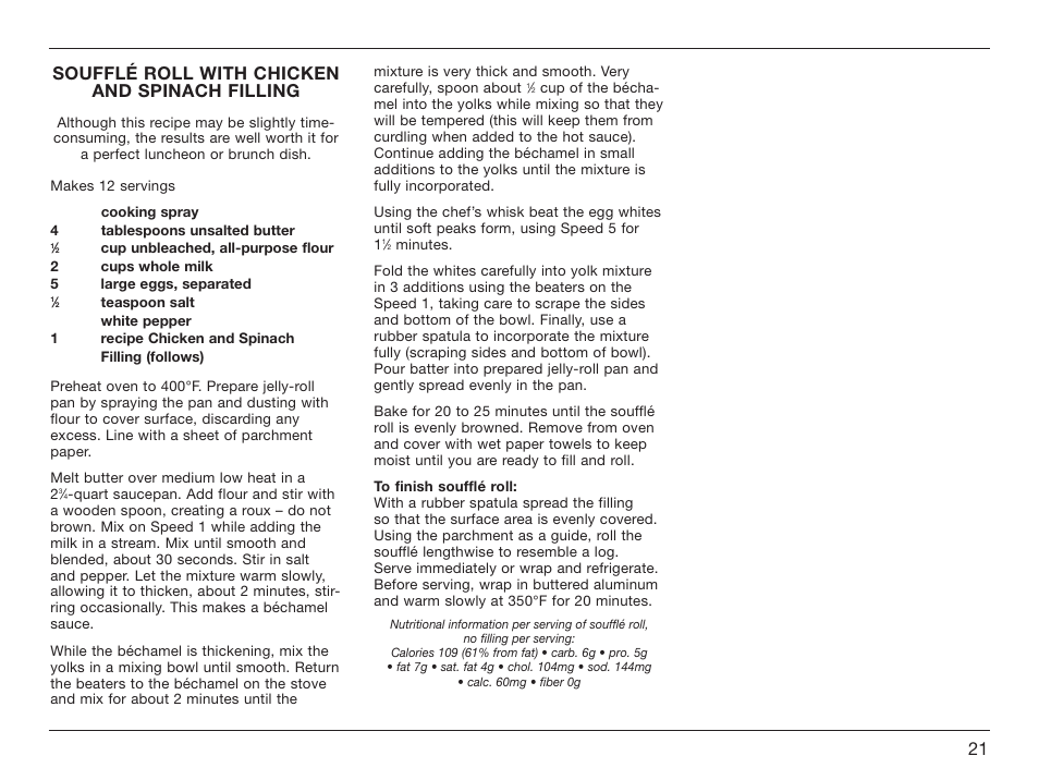 Soufflé roll with chicken and spinach filling | Cuisinart HM-70 User Manual | Page 21 / 25
